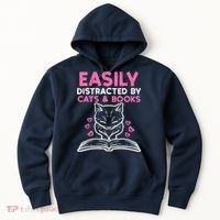 Easily Distracted By Cats Books Bookworm Wo Girl Hoodie thumb 0
