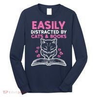Easily Distracted By Cats Books Bookworm Wo Girl Long Sleeve Shirt thumb 0