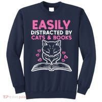 Easily Distracted By Cats Books Bookworm Wo Girl Sweatshirt thumb 0
