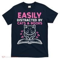 Easily Distracted By Cats Books Bookworm Wo Girl T-Shirt thumb 0