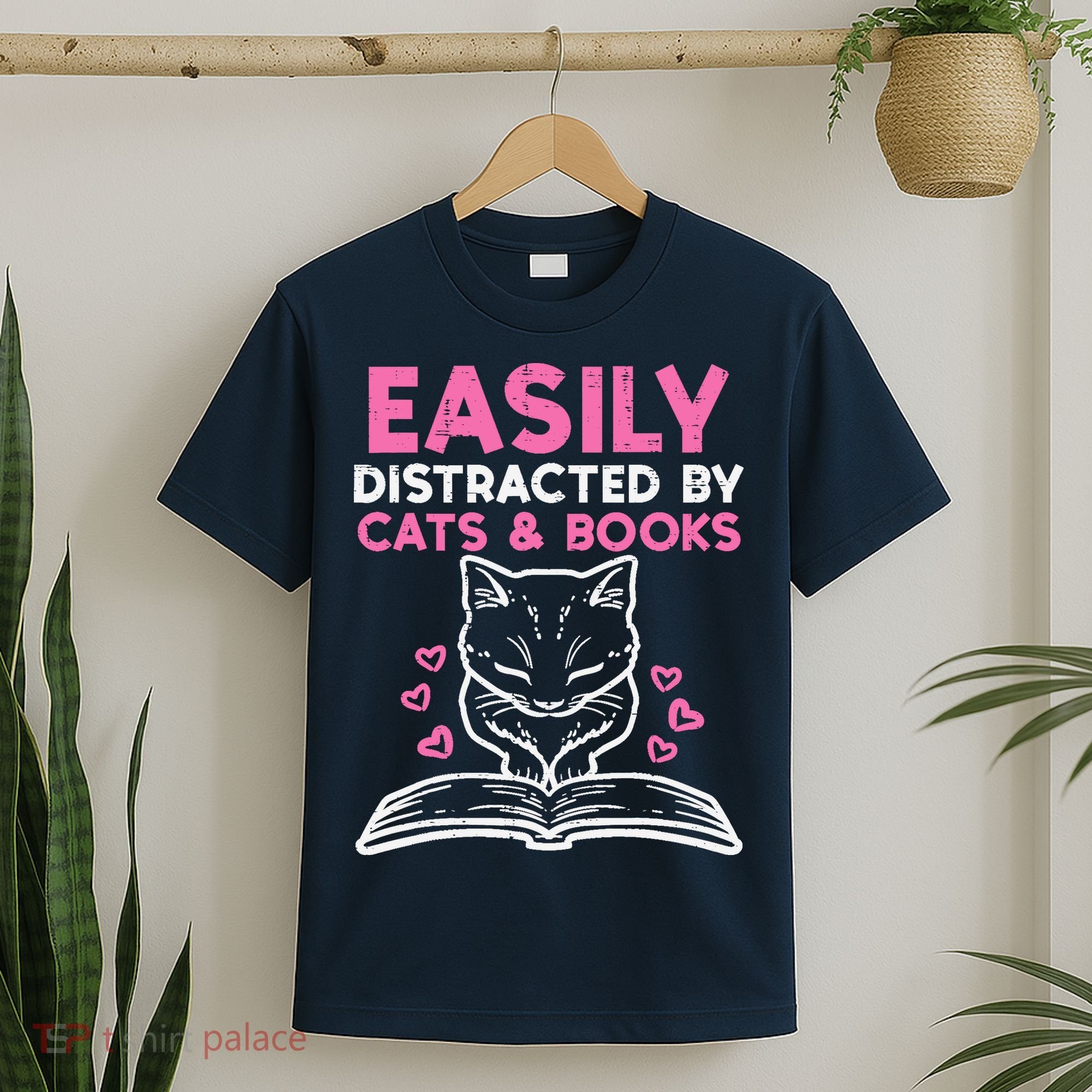 Easily Distracted By Cats Books Bookworm Wo Girl T-Shirt