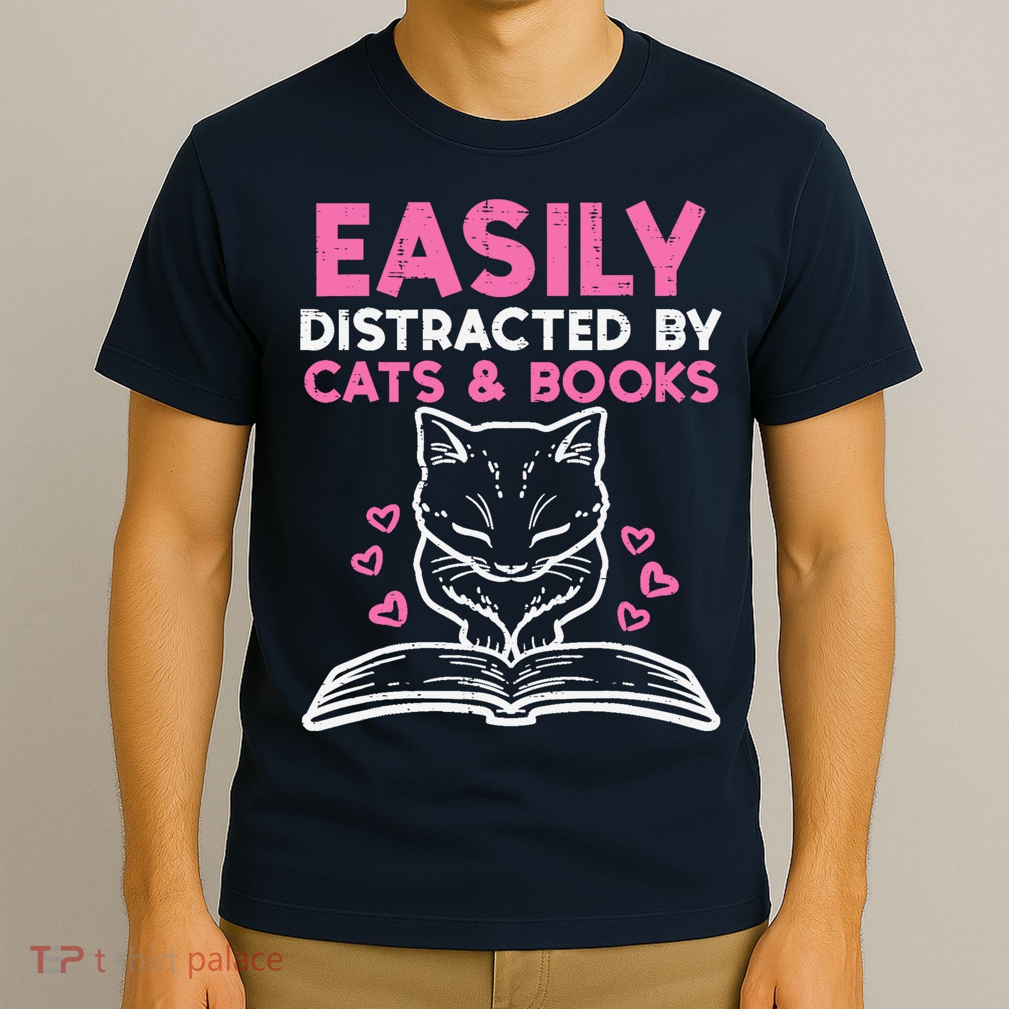 Easily Distracted By Cats Books Bookworm Wo Girl T-Shirt