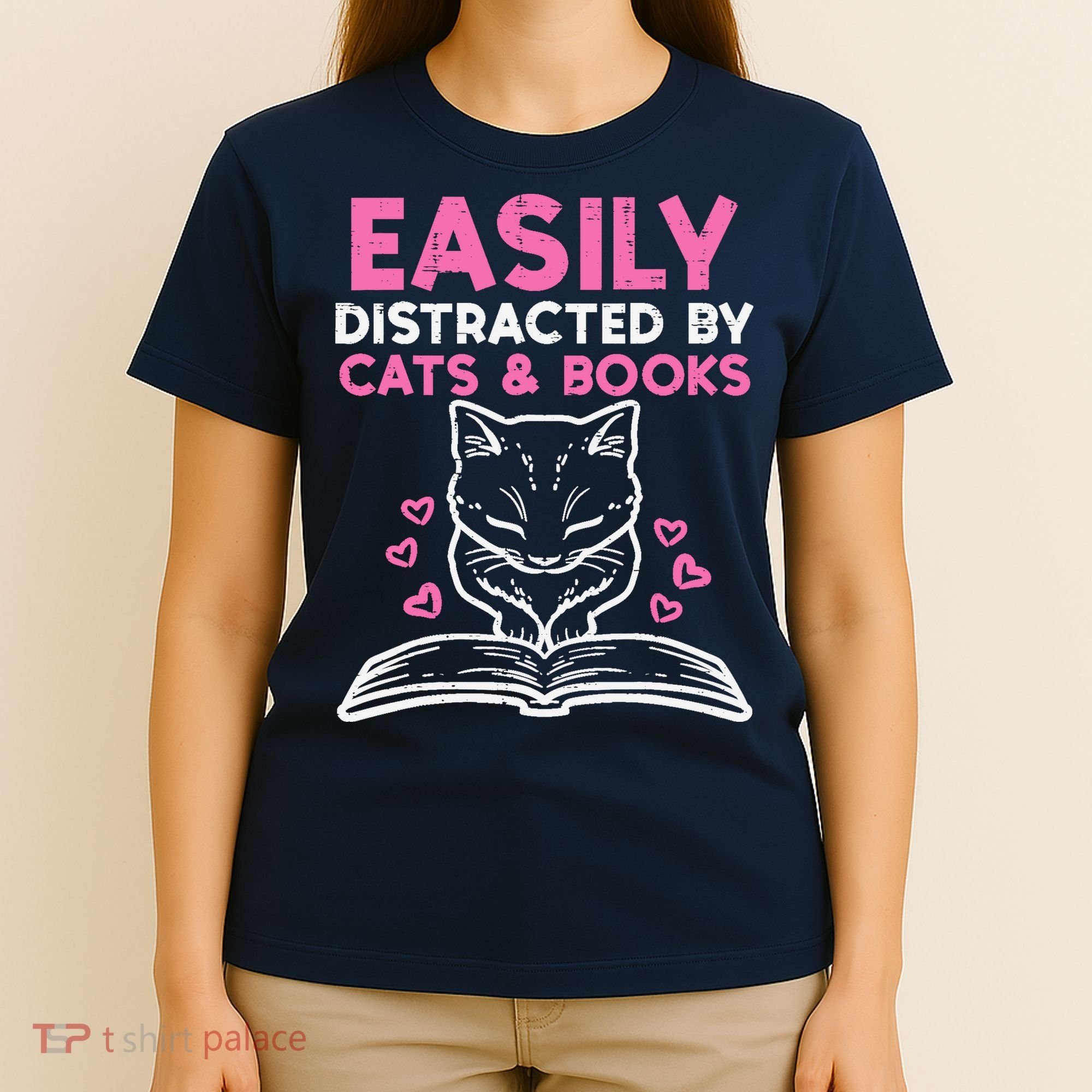 Easily Distracted By Cats Books Bookworm Wo Girl T-Shirt