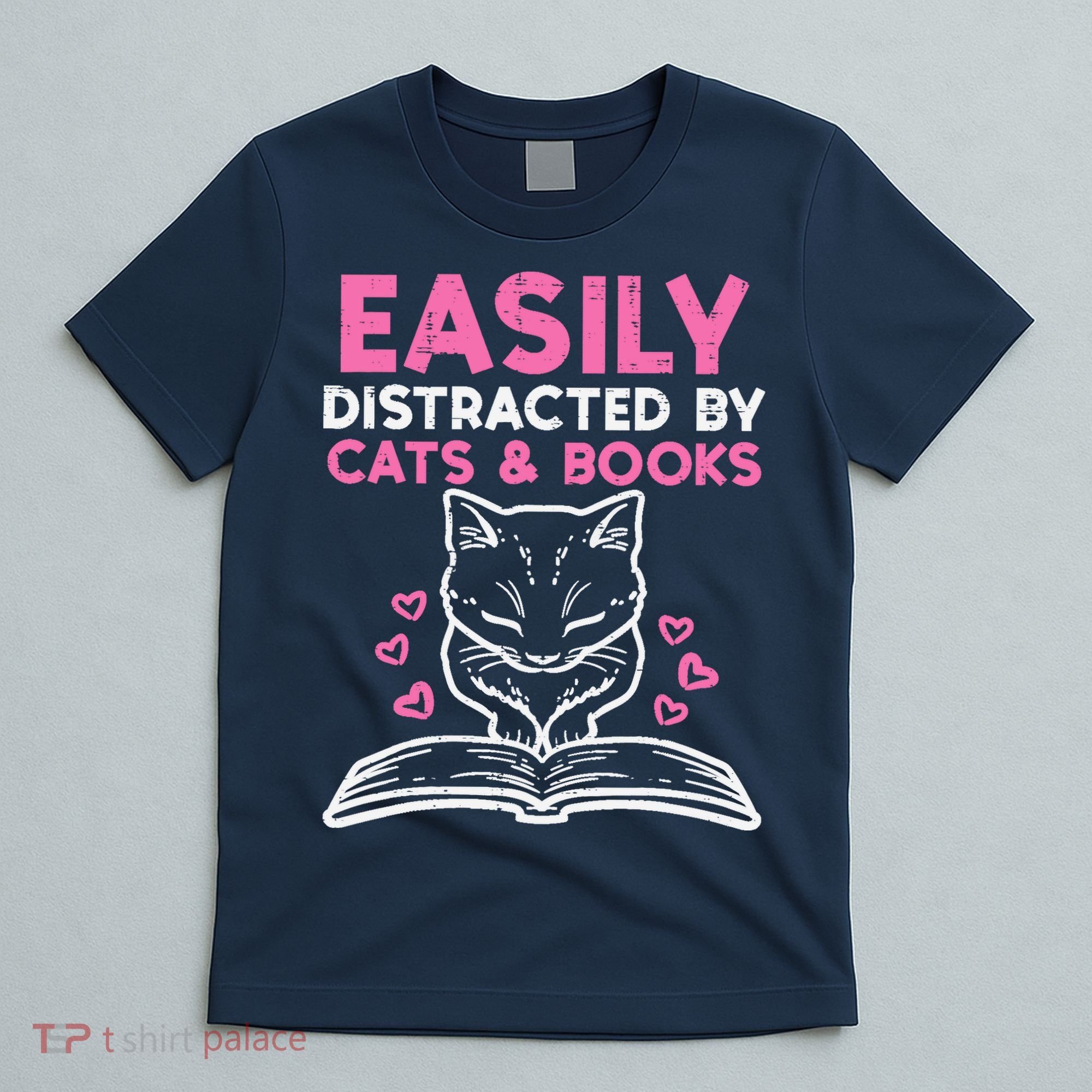 Easily Distracted By Cats Books Bookworm Wo Girl T-Shirt