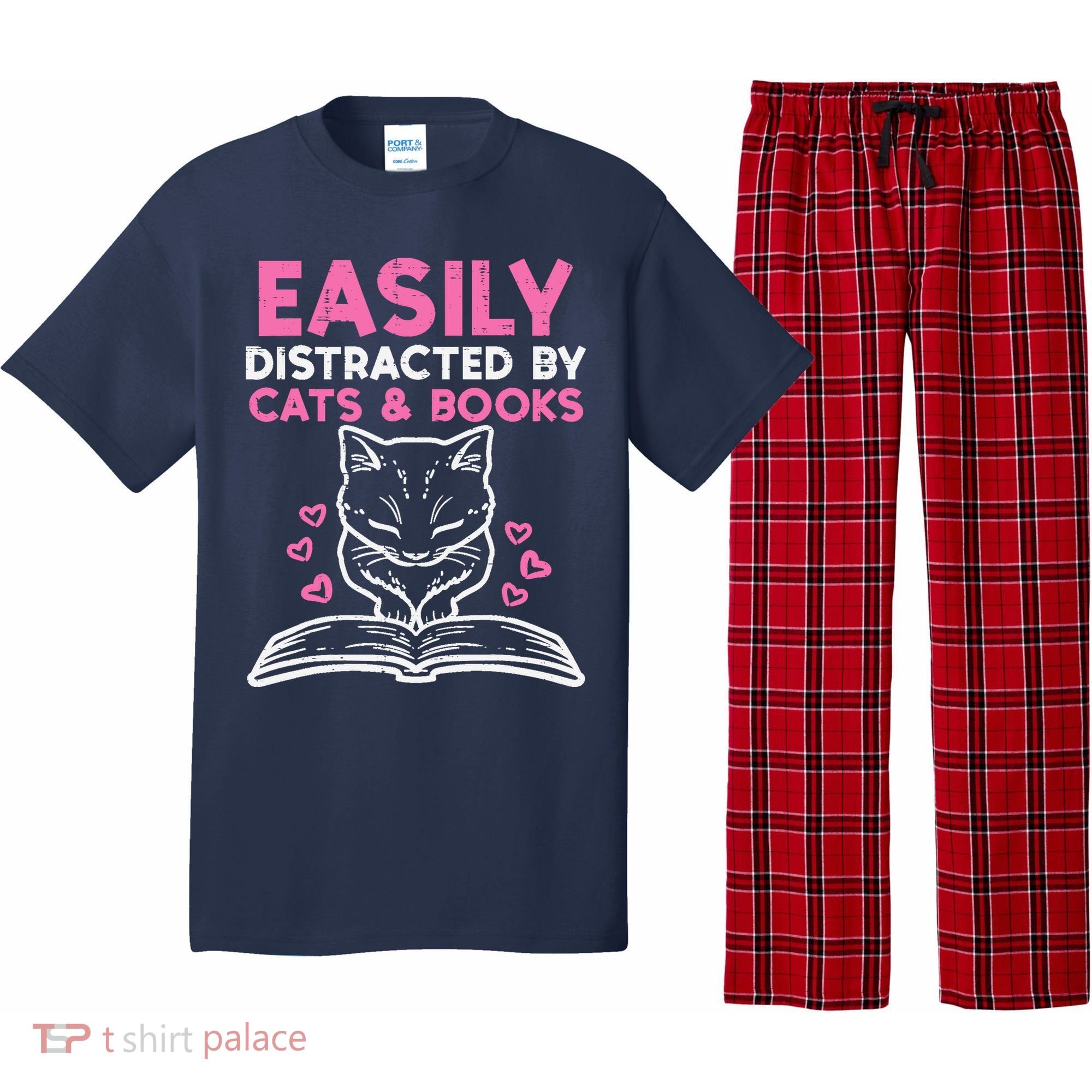 Easily Distracted By Cats Books Bookworm Wo Girl Pajama Set