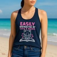 Easily Distracted By Cats Books Bookworm Wo Girl Women's Tank Top thumb 2