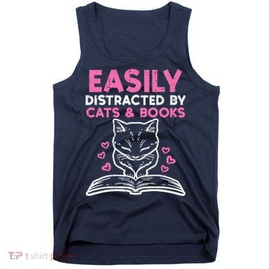 Easily Distracted By Cats Books Bookworm Wo Girl Tank Top