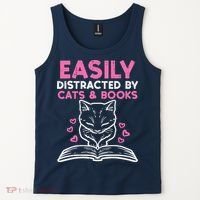 Easily Distracted By Cats Books Bookworm Wo Girl Tank Top thumb 2