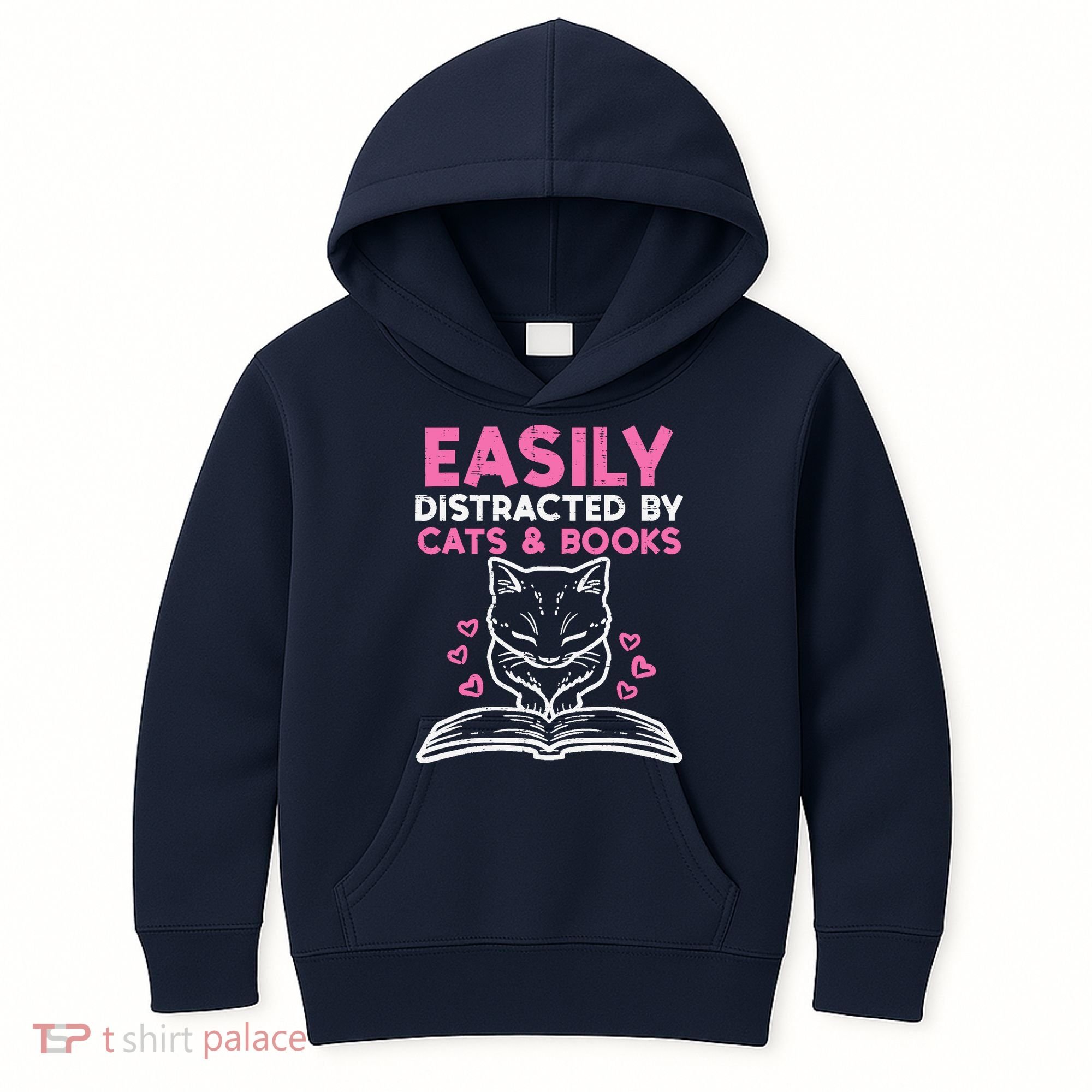 Easily Distracted By Cats Books Bookworm Wo Girl Kids Hoodie