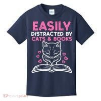Easily Distracted By Cats Books Bookworm Wo Girl Kids T-Shirt thumb 0