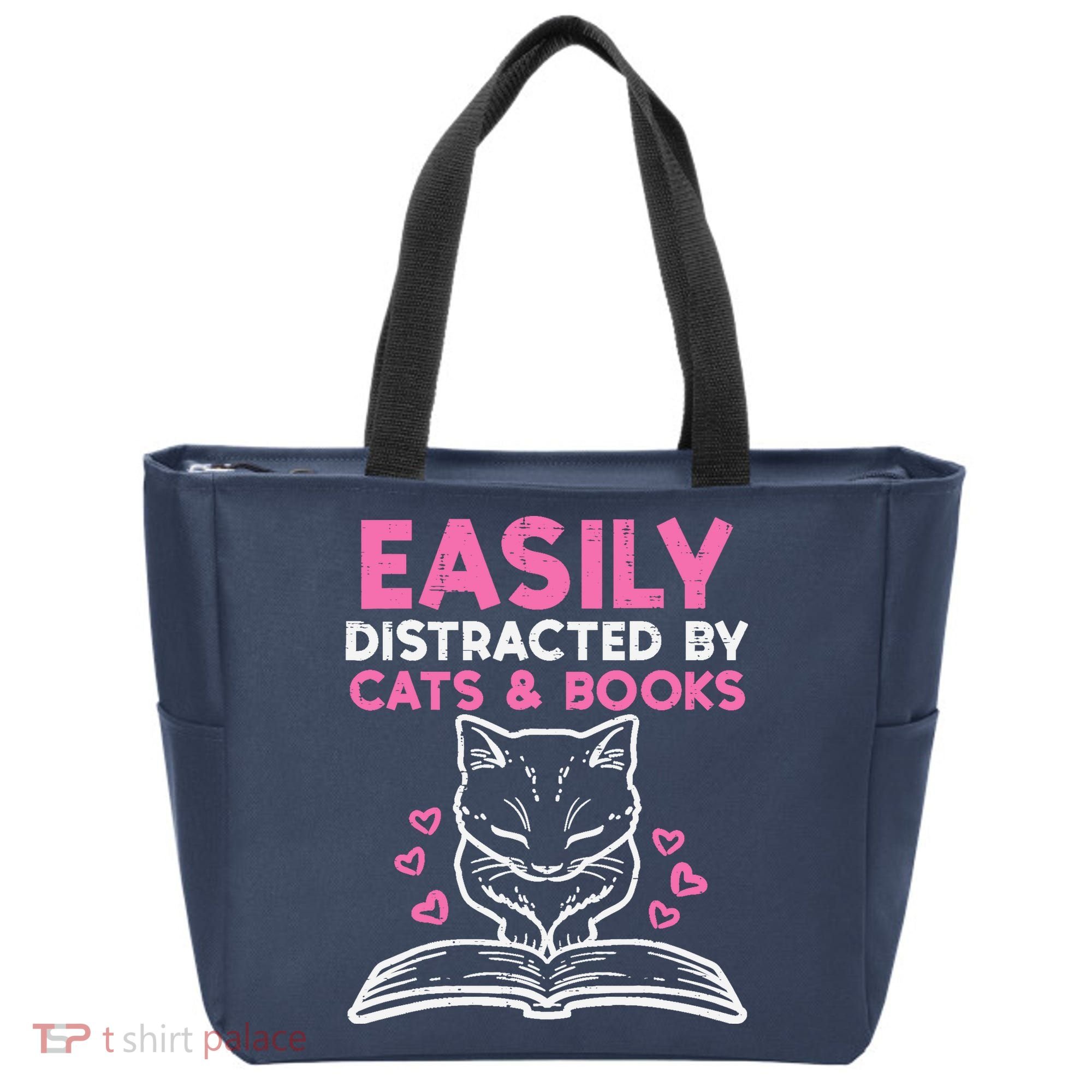 Easily Distracted By Cats Books Bookworm Wo Girl Tote Bag