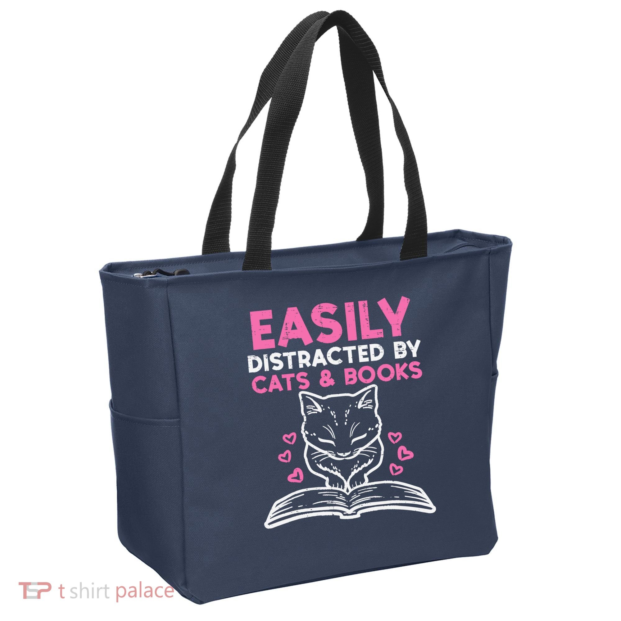 Easily Distracted By Cats Books Bookworm Wo Girl Tote Bag