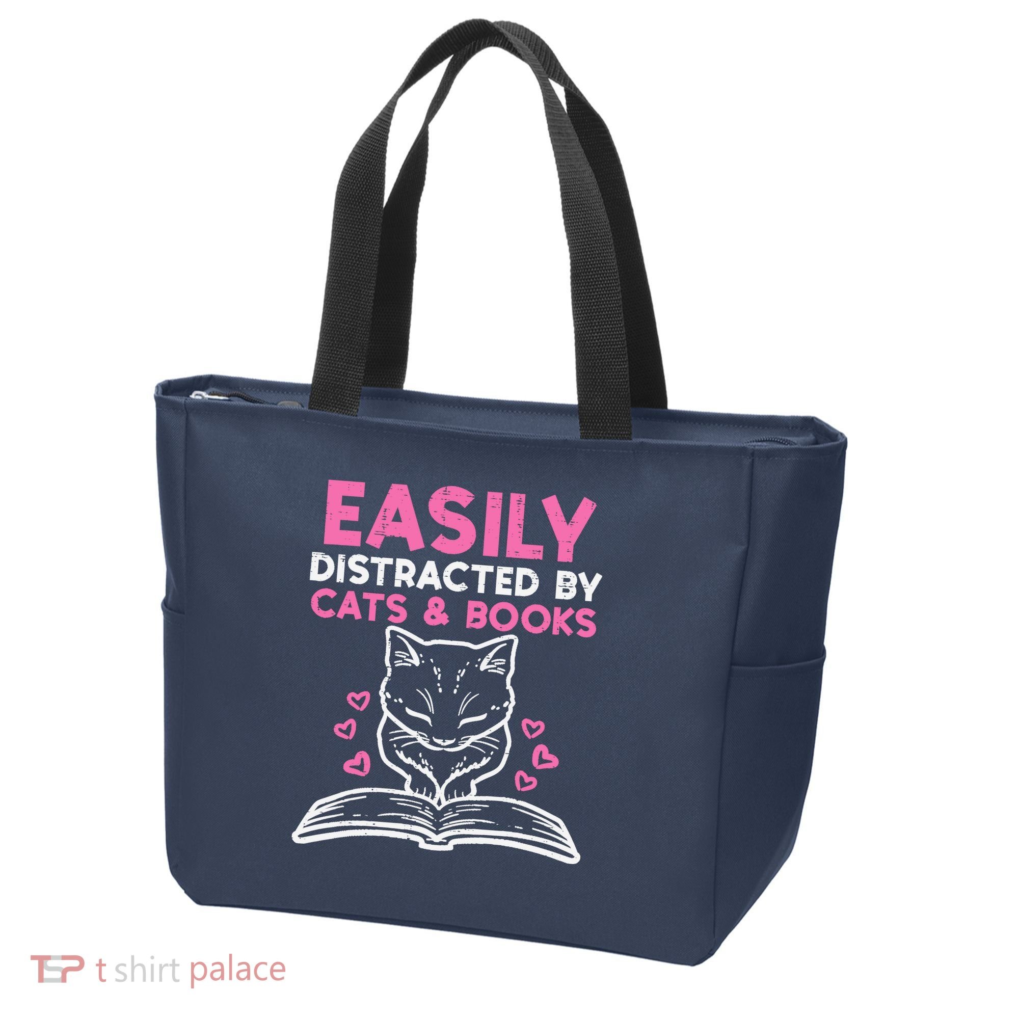 Easily Distracted By Cats Books Bookworm Wo Girl Tote Bag