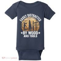 Easily Distracted By Wood And Tools Funny Woodworking Baby Bodysuit thumb 0
