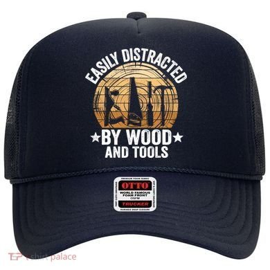 Easily Distracted By Wood And Tools Funny Woodworking Hat