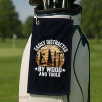 Easily Distracted By Wood And Tools Funny Woodworking Golf Towel thumb 2