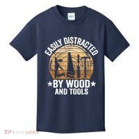 Easily Distracted By Wood And Tools Funny Woodworking Kids T-Shirt thumb 0