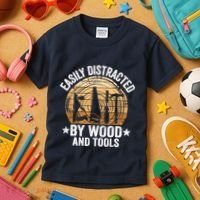 Easily Distracted By Wood And Tools Funny Woodworking Kids T-Shirt thumb 3