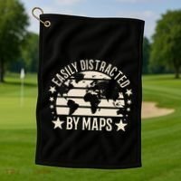 Easily Distracted By Maps Geography Golf Towel thumb 1