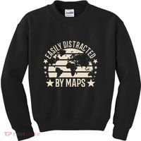 Easily Distracted By Maps Geography Kids Sweatshirt thumb 0