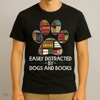 Easily Distracted By Dogs And Books T-Shirt thumb 3