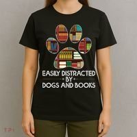 Easily Distracted By Dogs And Books T-Shirt thumb 4