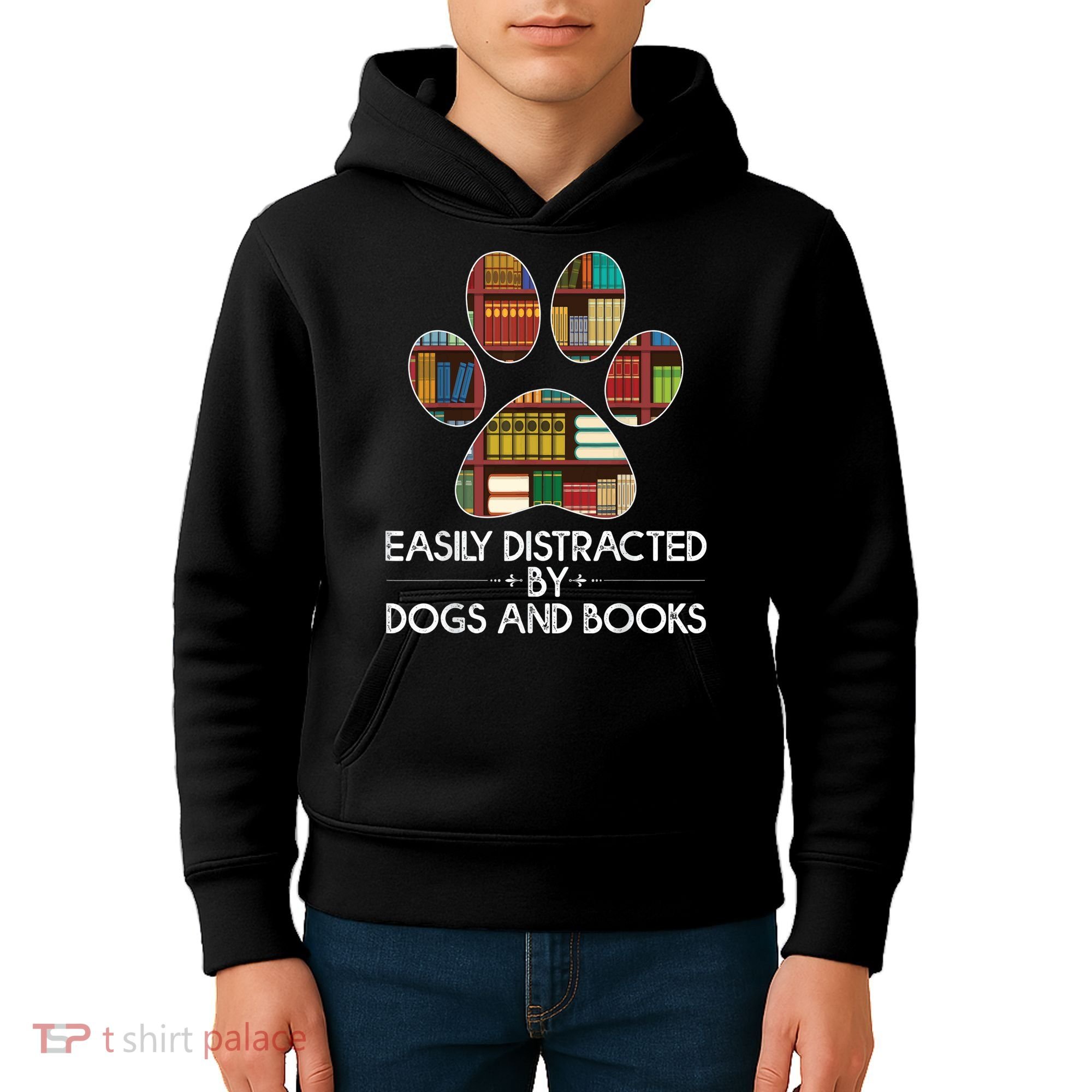 Easily Distracted By Dogs And Books Kids Hoodie