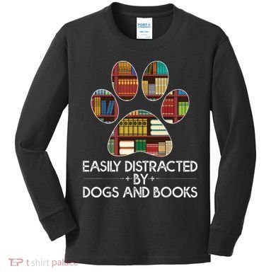 Easily Distracted By Dogs And Books Kids Long Sleeve Shirt