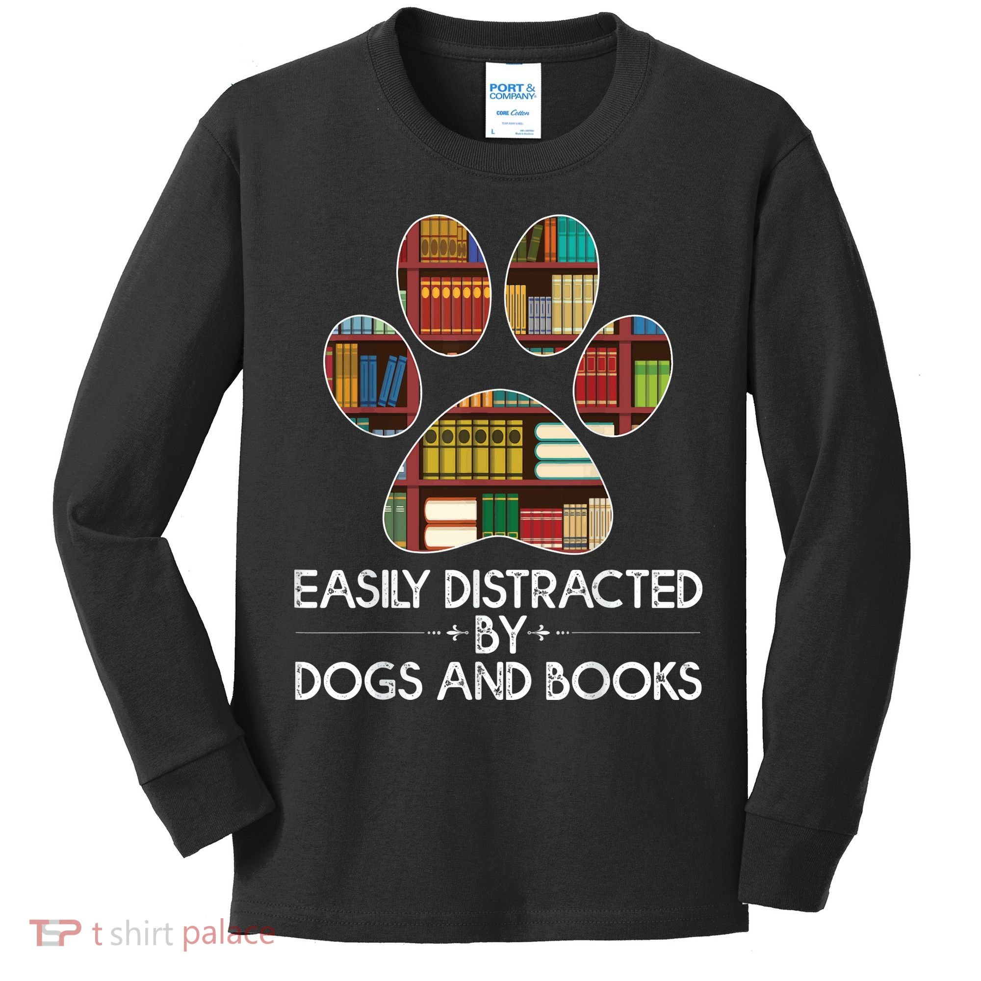 Easily Distracted By Dogs And Books Kids Long Sleeve Shirt
