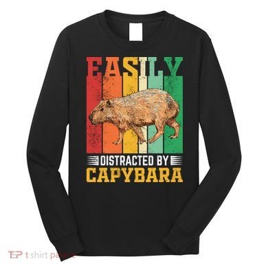 Easily Distracted By Capybara Animal Lover Rodent Gift Long Sleeve Shirt