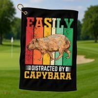Easily Distracted By Capybara Animal Lover Rodent Gift Golf Towel thumb 1