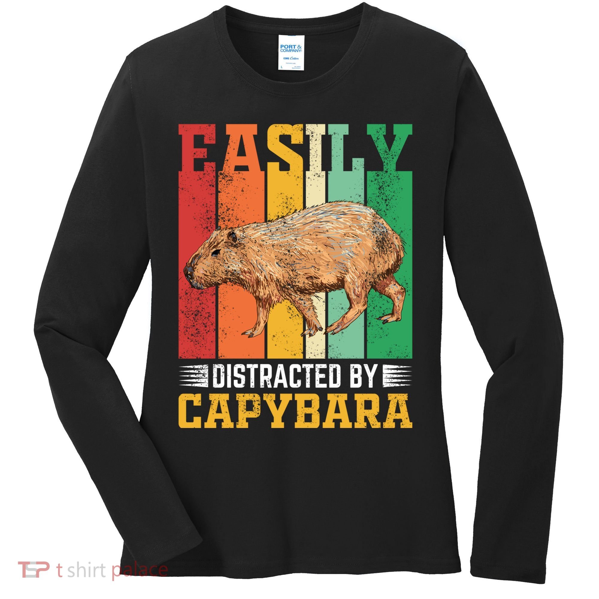 Easily Distracted By Capybara Animal Lover Rodent Gift Women's Long Sleeve Shirt