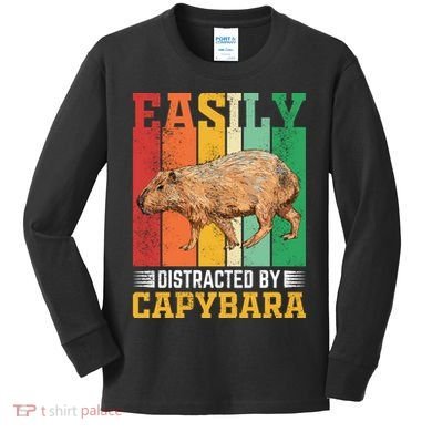 Easily Distracted By Capybara Animal Lover Rodent Gift Kids Long Sleeve Shirt