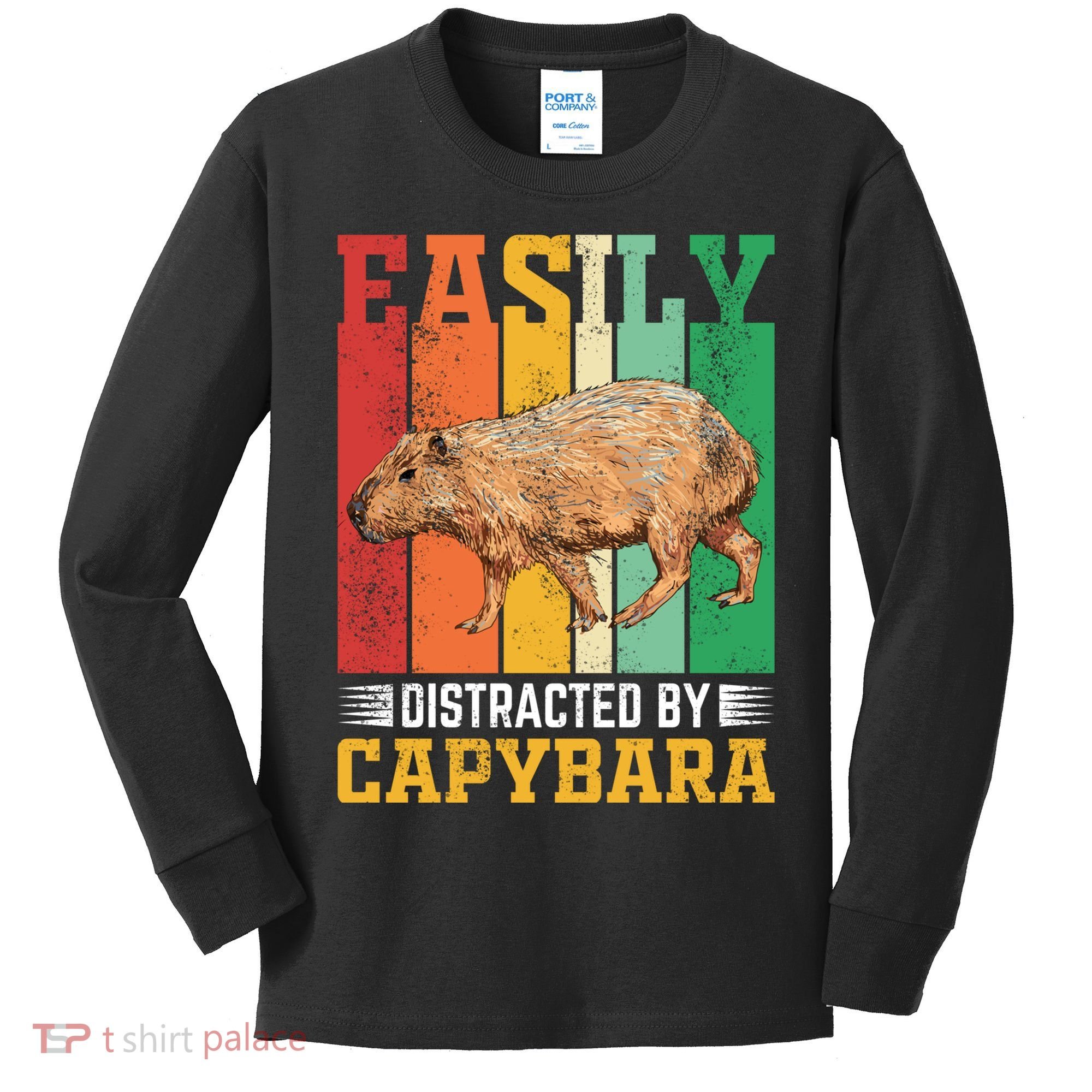 Easily Distracted By Capybara Animal Lover Rodent Gift Kids Long Sleeve Shirt