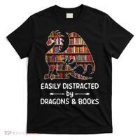 Easily Distracted By Dragon And Books Nerds Meaningful Gift T-Shirt thumb 0