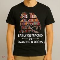 Easily Distracted By Dragon And Books Nerds Meaningful Gift T-Shirt thumb 3