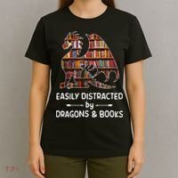 Easily Distracted By Dragon And Books Nerds Meaningful Gift T-Shirt thumb 4