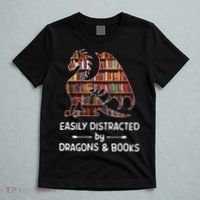 Easily Distracted By Dragon And Books Nerds Meaningful Gift T-Shirt thumb 5