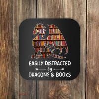 Easily Distracted By Dragon And Books Nerds Meaningful Gift Coaster thumb 0