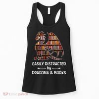 Easily Distracted By Dragon And Books Nerds Meaningful Gift Women's Tank Top thumb 0