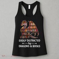Easily Distracted By Dragon And Books Nerds Meaningful Gift Women's Tank Top thumb 3