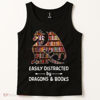 Easily Distracted By Dragon And Books Nerds Meaningful Gift Tank Top thumb 2