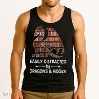 Easily Distracted By Dragon And Books Nerds Meaningful Gift Tank Top thumb 3
