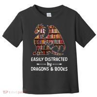 Easily Distracted By Dragon And Books Nerds Meaningful Gift Toddler T-Shirt thumb 0