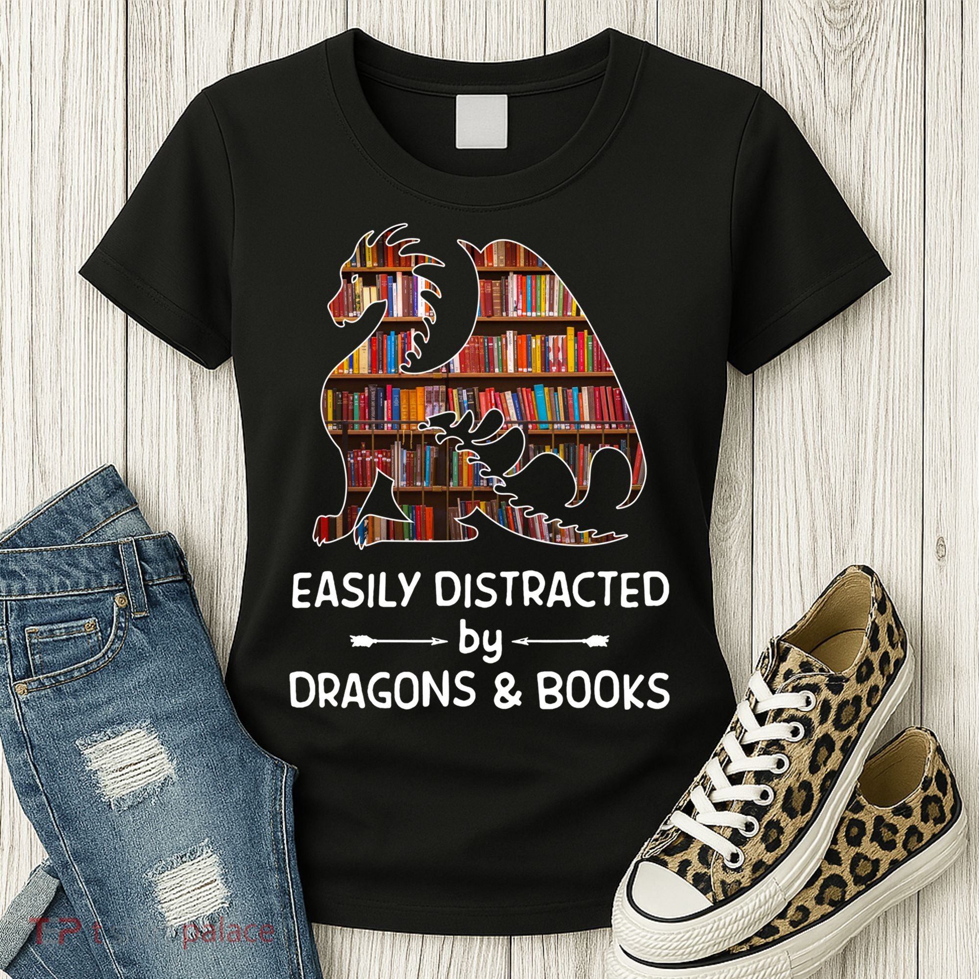 Easily Distracted By Dragon And Books Nerds Meaningful Gift Women's T-Shirt