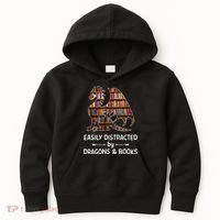 Easily Distracted By Dragon And Books Nerds Meaningful Gift Kids Hoodie thumb 0