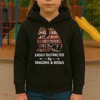 Easily Distracted By Dragon And Books Nerds Meaningful Gift Kids Hoodie thumb 3