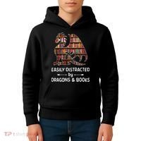 Easily Distracted By Dragon And Books Nerds Meaningful Gift Kids Hoodie thumb 4