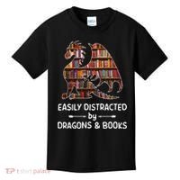 Easily Distracted By Dragon And Books Nerds Meaningful Gift Kids T-Shirt thumb 0