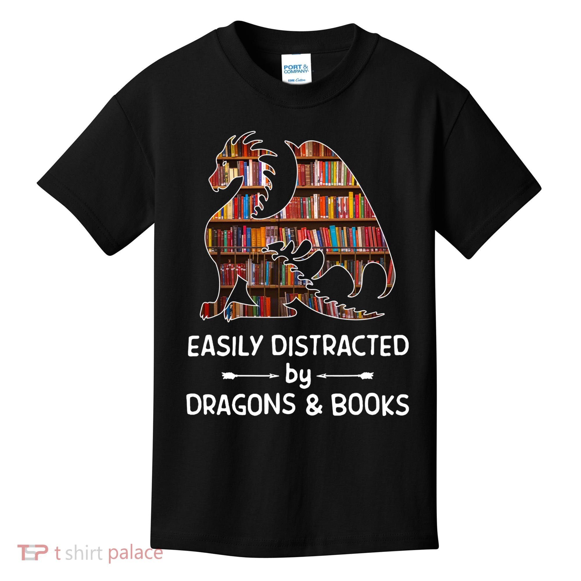 Easily Distracted By Dragon And Books Nerds Meaningful Gift Kids T-Shirt